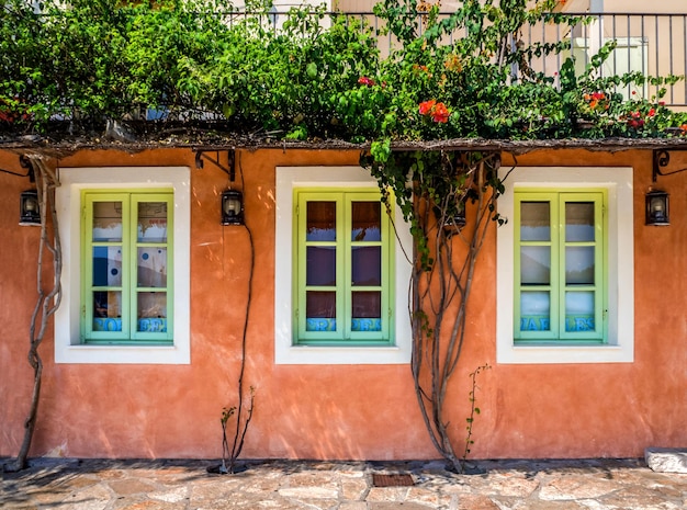 Windows home on the island of Kefalonia in the Ionian Sea in Greece