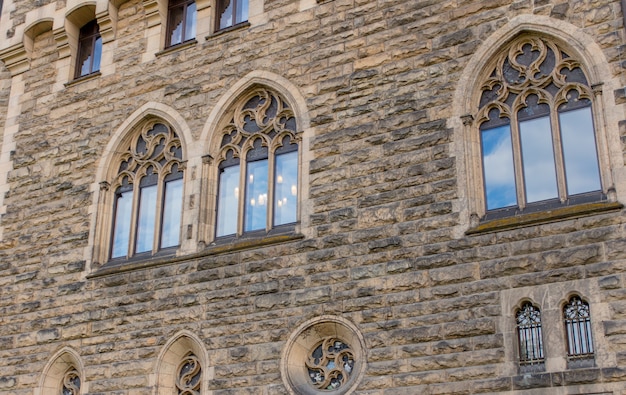  windows in old castle in Europe 