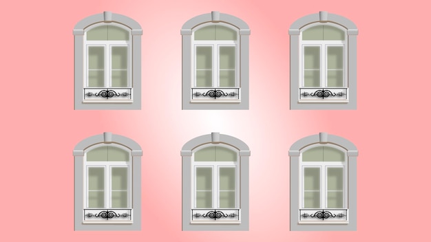 Windows on pastel pink background with white vignette in the center Concept in pastel shades