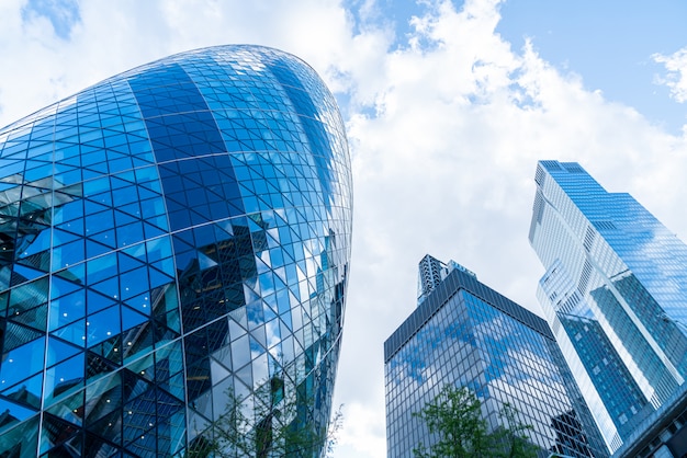 Windows of Skyscraper Business Office with blue sky