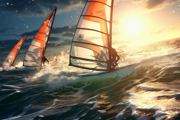 Windsurfers in crystal clear waters