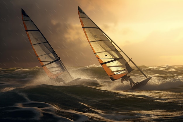 Windsurfers vangen de wind