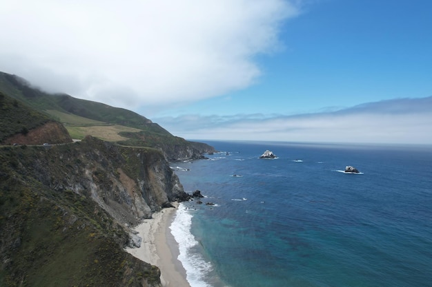 Windswept cliffs and Pacific ocean from Highway one Calfifornia