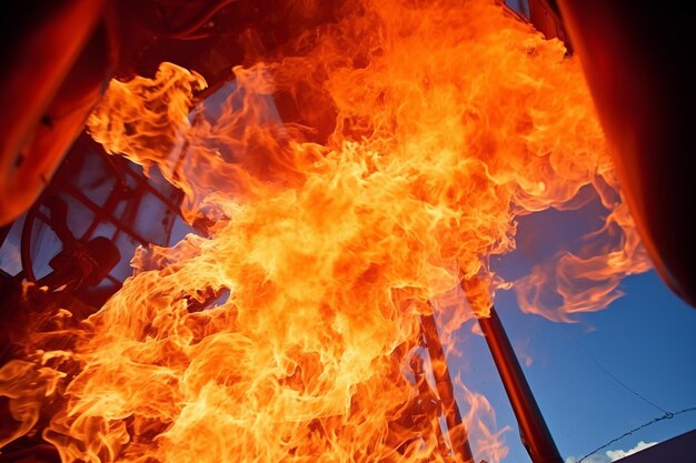 Photo windswept flames from a highpeak