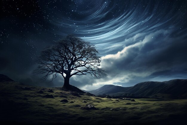 風に吹かれる夜の風景 魅力的な美しさ