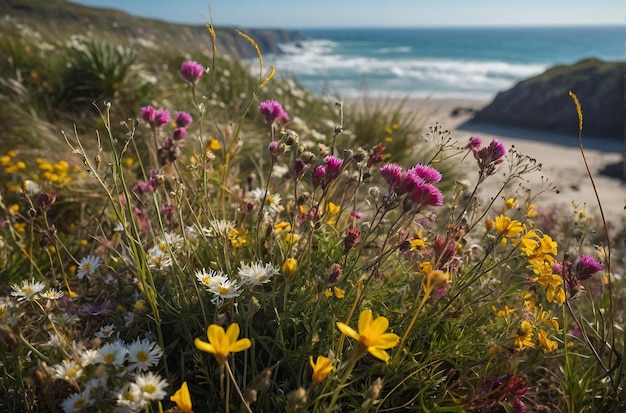 Photo windswept wonders coastal wildflower