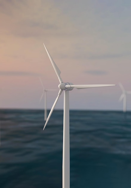 Windturbine in de oceaan bij zonsondergang voor groene energie of hernieuwbare energie