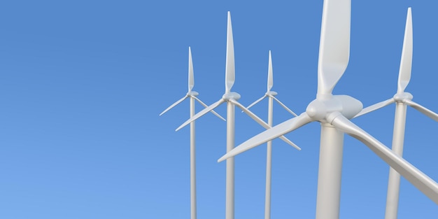Foto windturbine op blauwe hemel achtergrond 3d-rendering