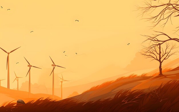 windturbines bij zonsondergang illustratie achtergrond