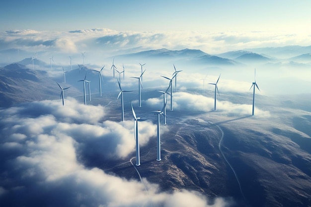 Windturbines in de wolken