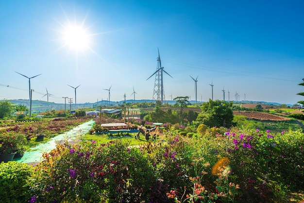 Foto windturbines op een heuvel in het khao kho-park thailand schone energie eco-energie groene energie