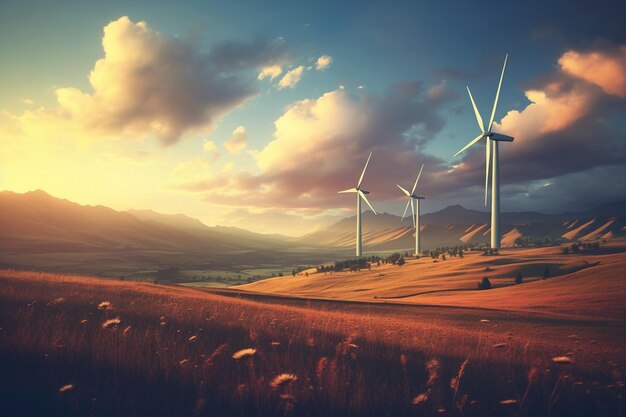 Windturbines op het veld tegen de lucht