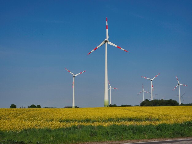 Foto windturbines op het veld tegen de lucht