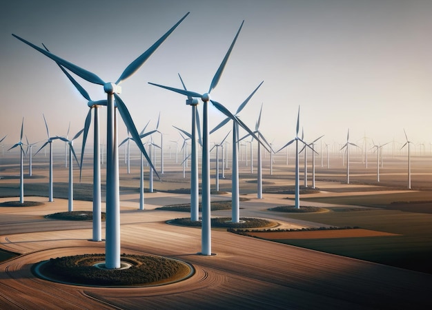 Windturbines voor hernieuwbare energieopwekking op windmolenpark