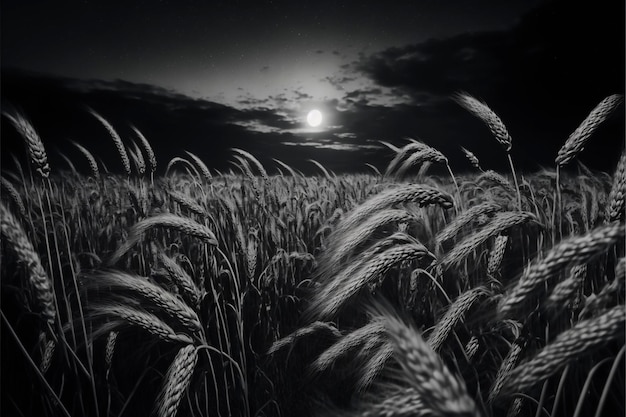 Windy barley field at night