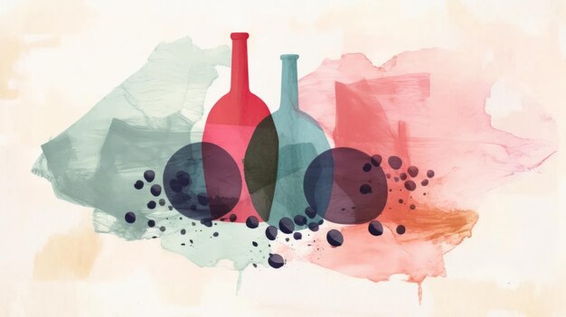 Photo wine art wine minimalistic minimalistic illustrations wine bottle and glass watercolor