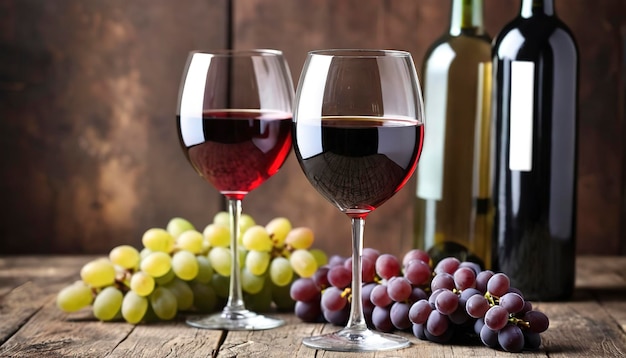 ワインの背景 赤と白のワインのグラス 田舎の背景