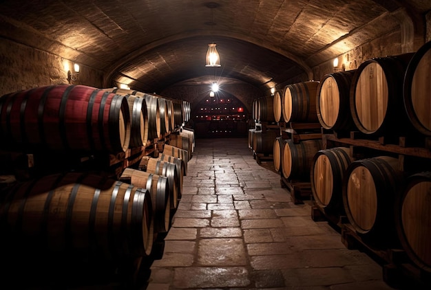 Wine barrels in the antique cellar