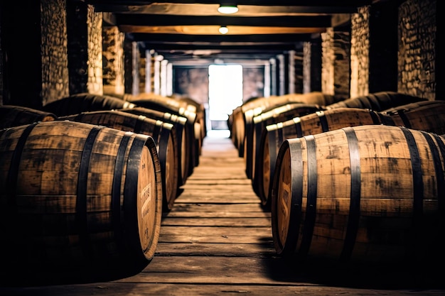 wine barrels in cellar