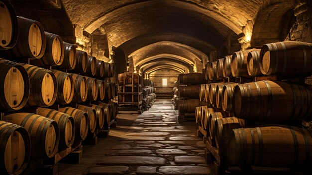 Photo wine barrels in an old wine cellar