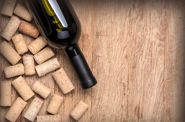 wine bottle and corks