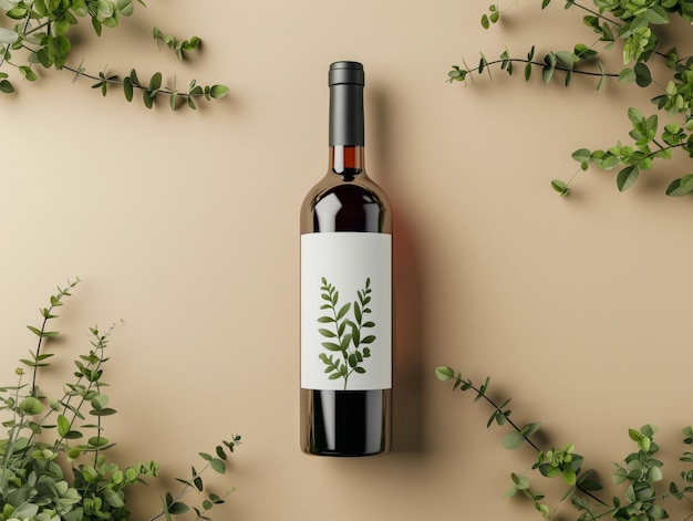 Wine bottle label mockup design Side view red wine on black vertical