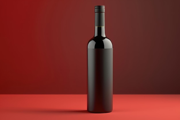 Wine bottle mockup on red background with blank labels ai generation