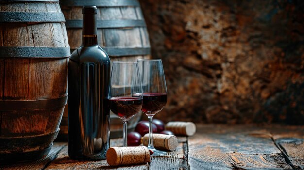 Wine Bottle and Two Glasses on Display