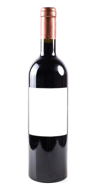 Photo wine bottle with white blank label isolated