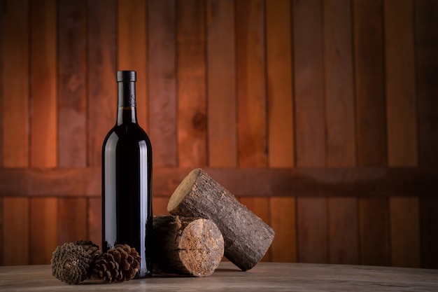 wine bottle on wooden background