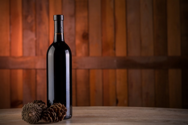 wine bottle on wooden background