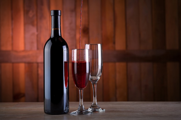 wine bottle on wooden background