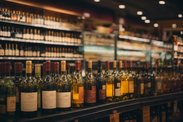 Foto bottiglie di vino sullo scaffale dell'alcol in un bar o in un negozio di liquori