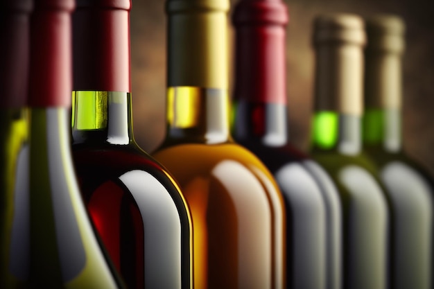 Wine bottles in row created with generative AI