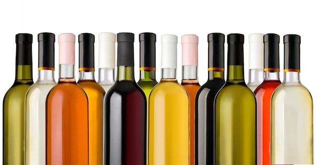 Wine bottles on white background