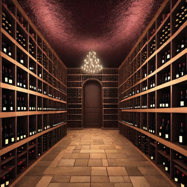 Wine cellar interior with bottles of wine