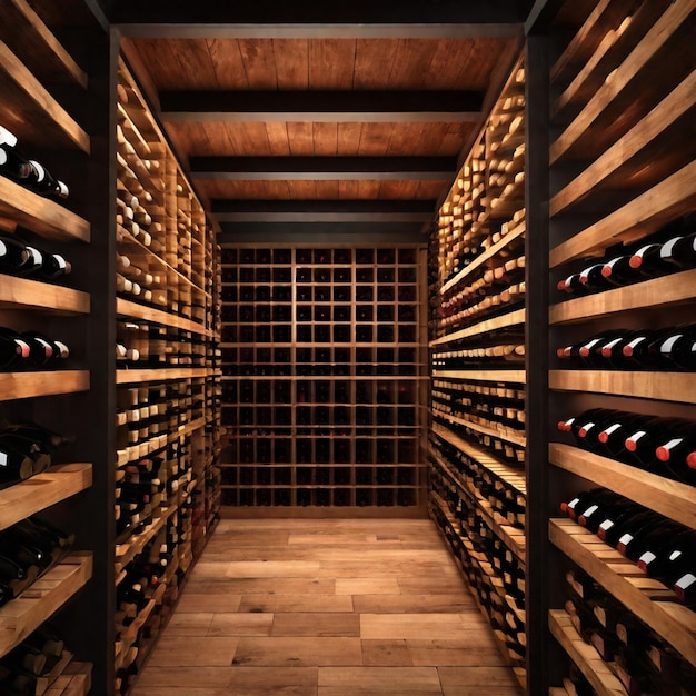 Wine cellar interior with bottles of wine