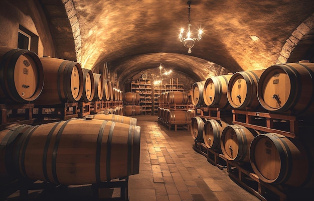 Wine cellar interior with large barrels