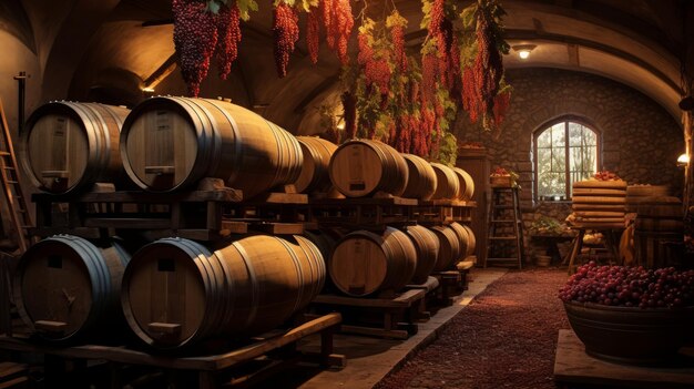 Wine cellar tour panoramic view Generative AI