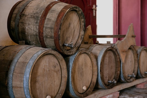 Wine cellar with barrels winery