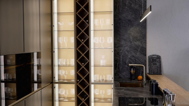 A wine cellar with a glass wall that says'wine'on it