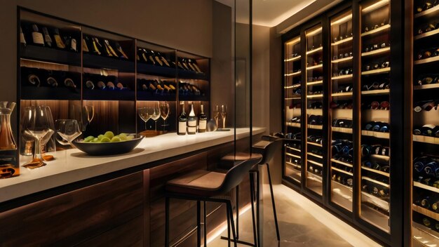 Photo wine cellar with wine bottle and glasses