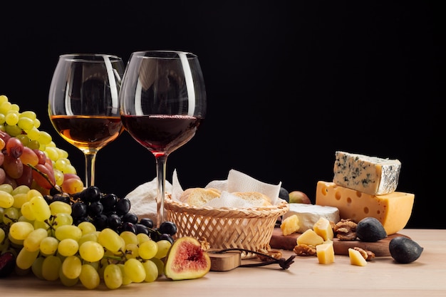 Wine and cheese on the table