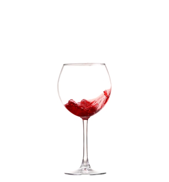 Wine collection Splashing red wine in a glass Isolated on white background