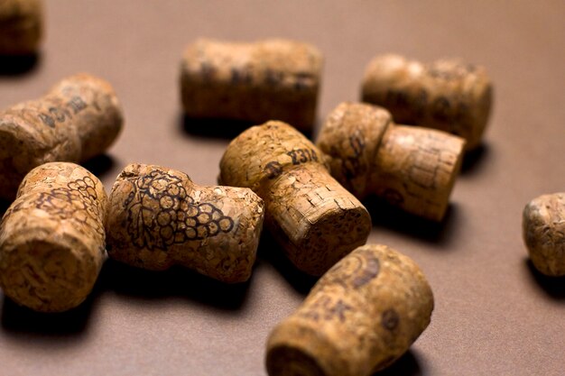 wine corks on a brown background 