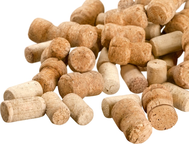 Wine corks isolated on background, close-up view