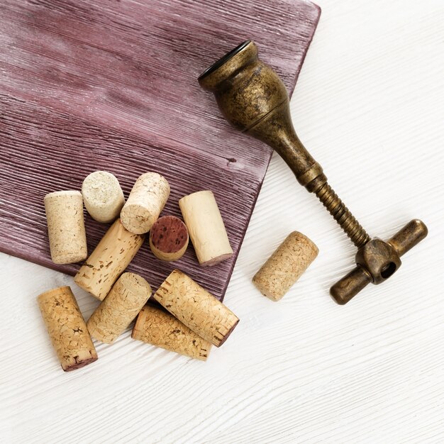 Wine corks with vintage corkscrew 