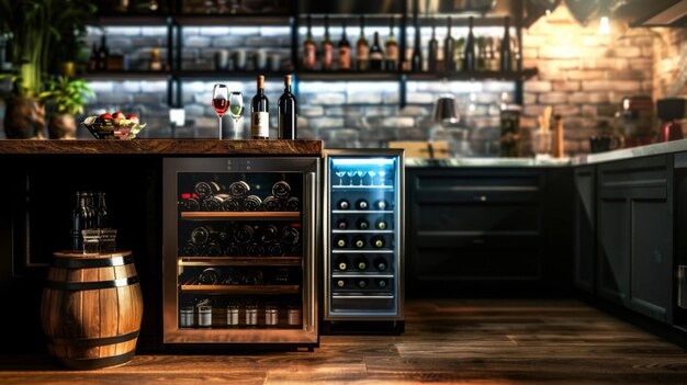 Wine fridge in kitchen special refrigerator temperaturecontrolled appliance meant to store wine b