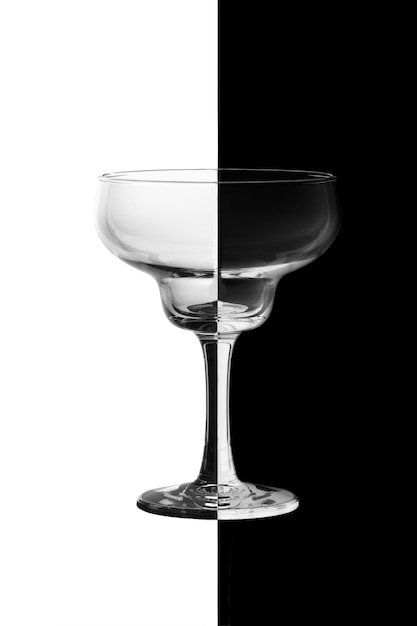 Wine glass on black and white background.