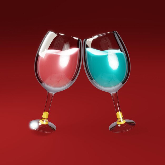 Photo wine glass cheers 3d illustration